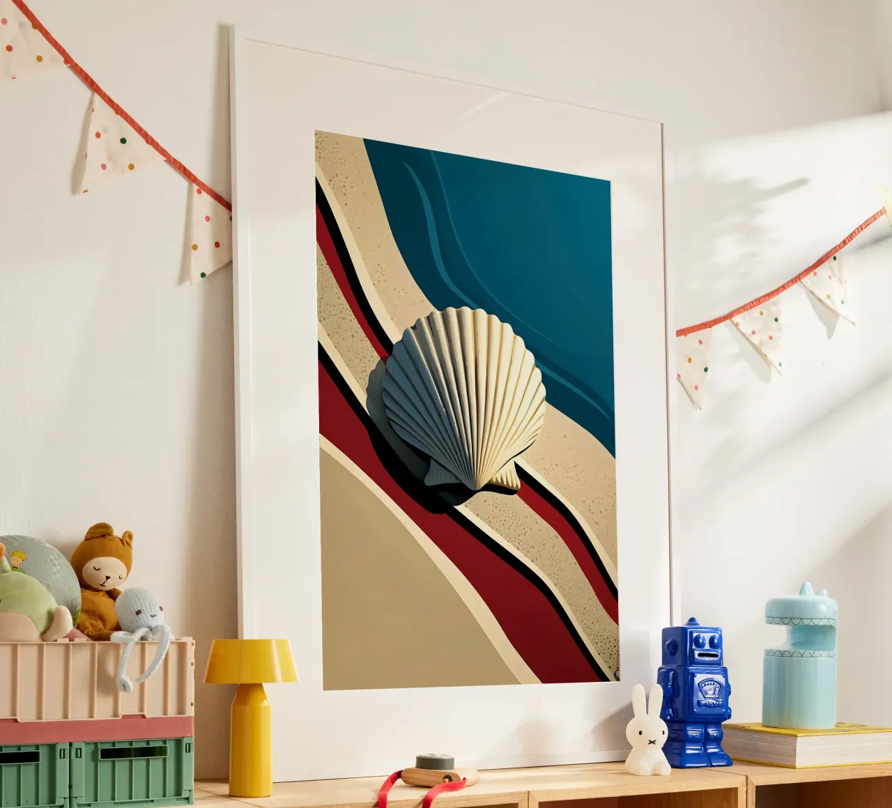 De sint-jakobsschelp op het strand poster met aluminium frame van M-Ulrich-Digital Art