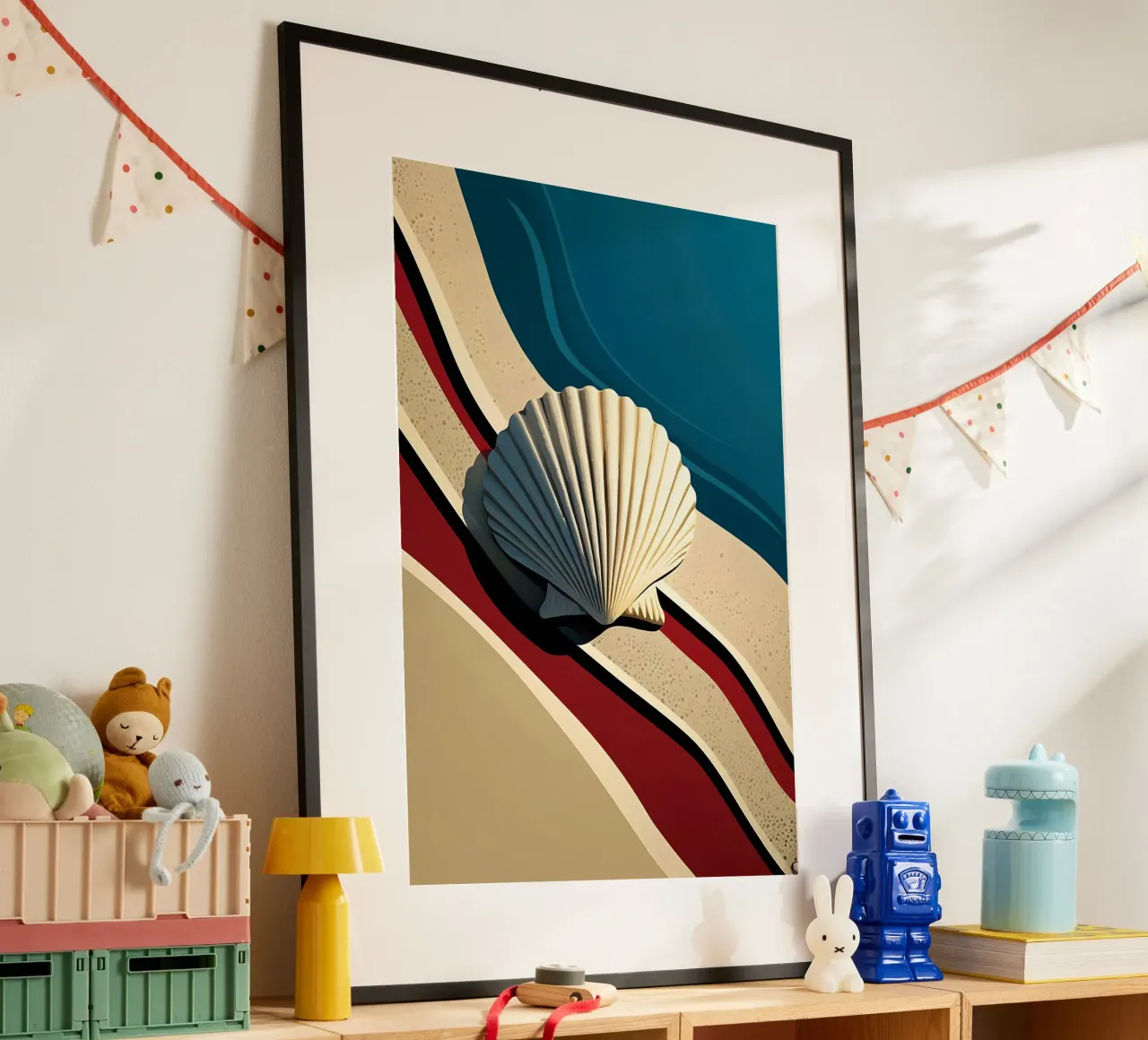 De sint-jakobsschelp op het strand poster met aluminium frame van M-Ulrich-Digital Art