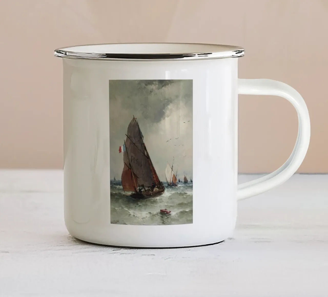 una barca sballottata tazza in smalto da pleceng shope