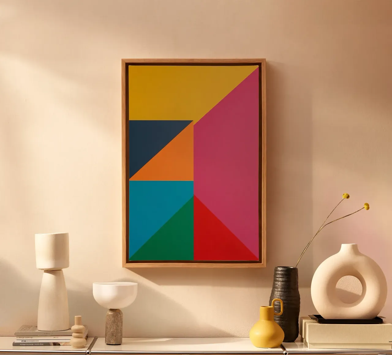 Disposizione astratta di forme geometriche colorate tela con Cornice a cassetta da DesignDoodle