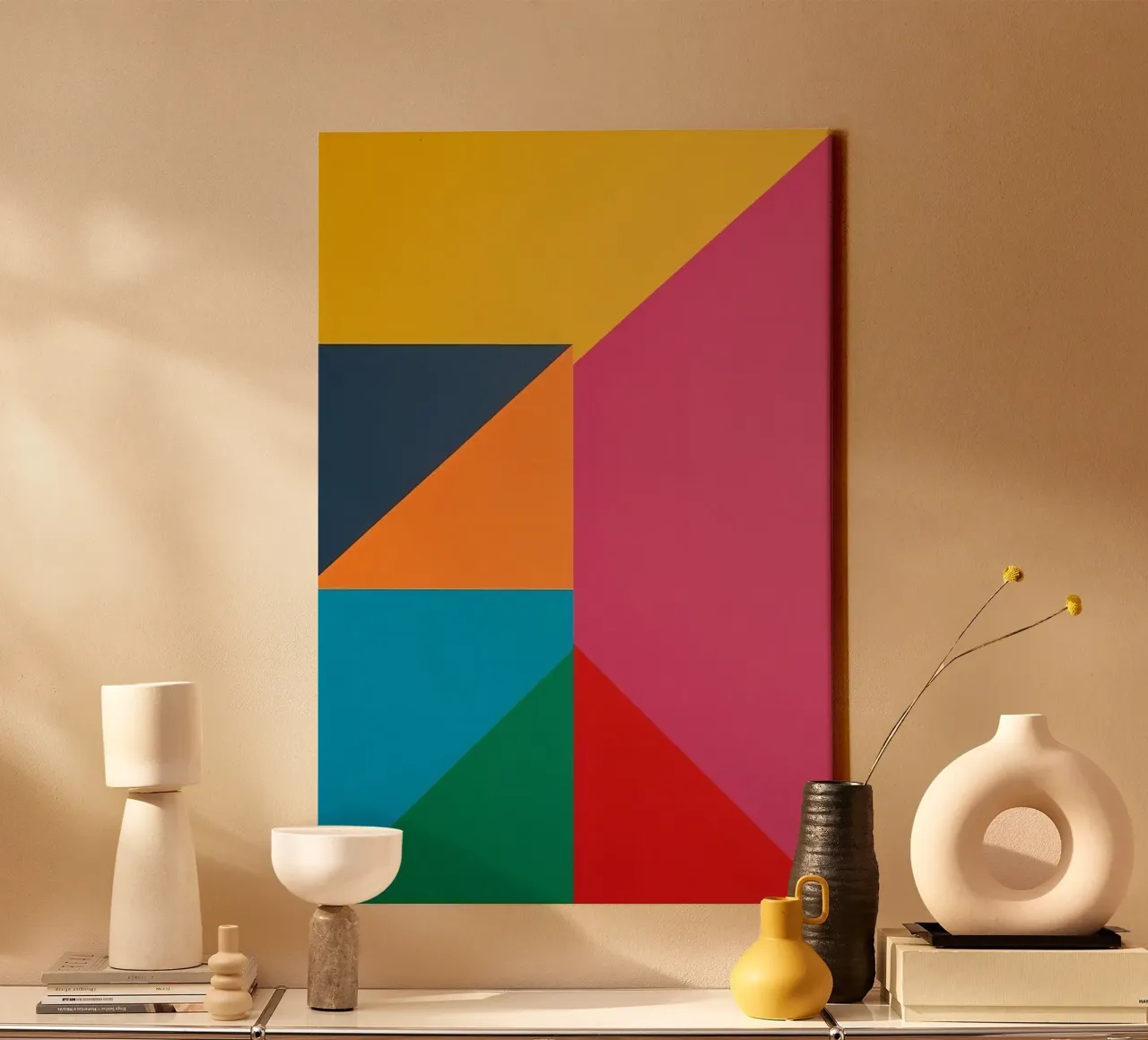 Disposizione astratta di forme geometriche colorate tela con Cornice a cassetta da DesignDoodle