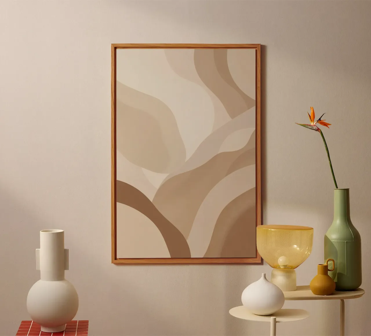 Forme astratte sovrapposte di colore beige e marrone alluminio dibond da DesignDoodle