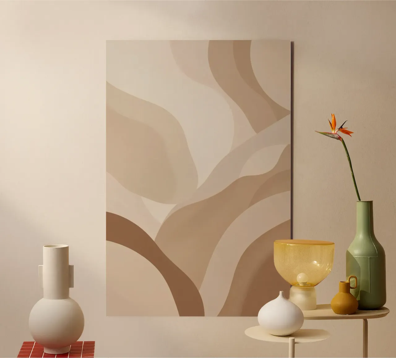 Forme astratte sovrapposte di colore beige e marrone alluminio dibond da DesignDoodle