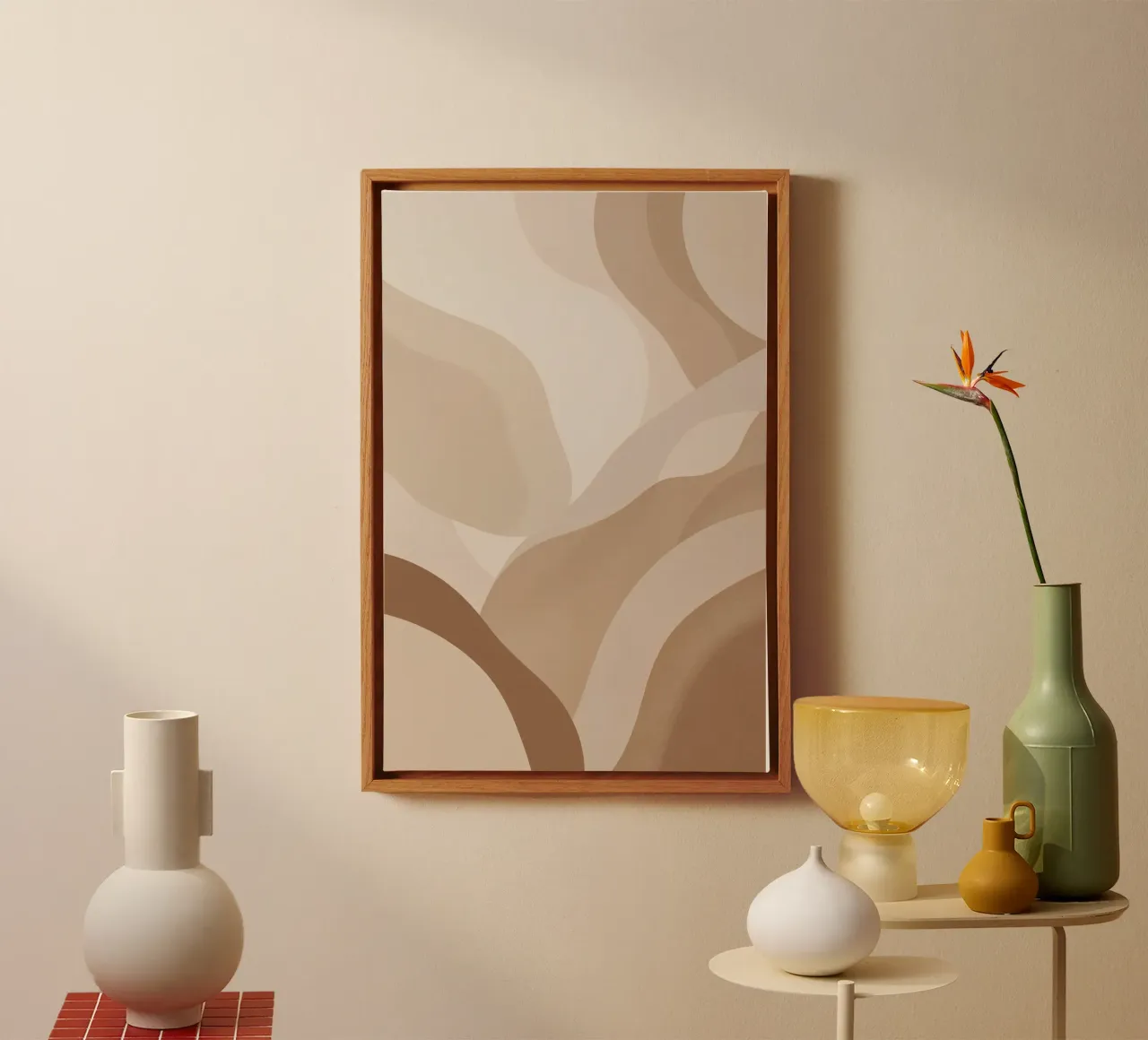 Forme astratte sovrapposte di colore beige e marrone tela con Cornice a cassetta da DesignDoodle