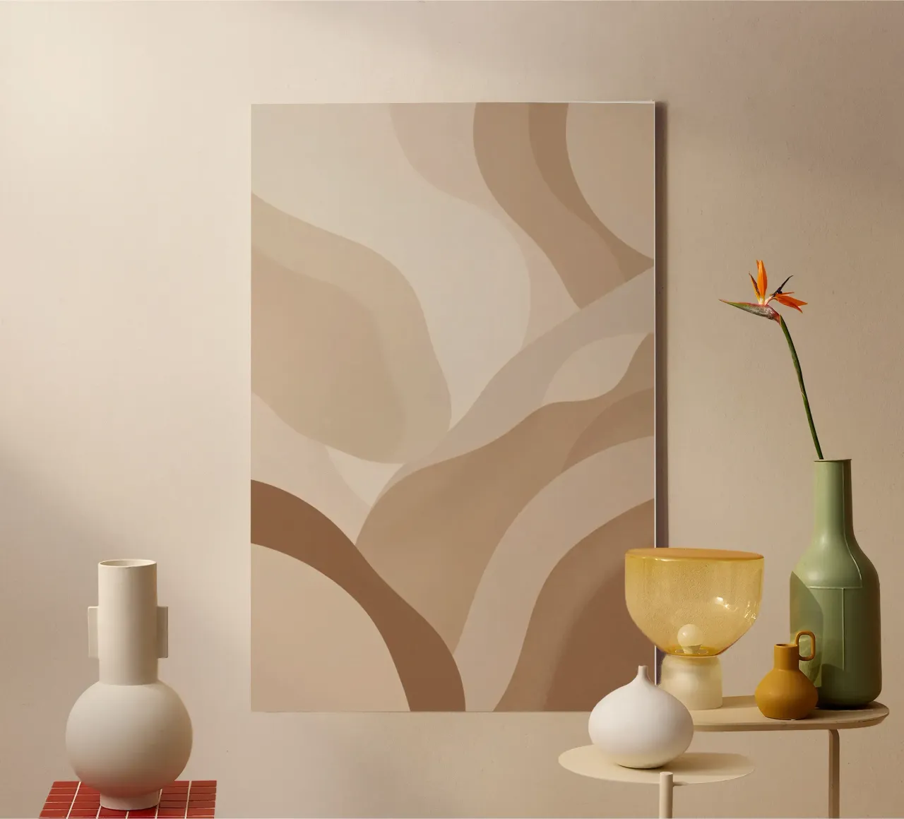Forme astratte sovrapposte di colore beige e marrone tela con Cornice a cassetta da DesignDoodle