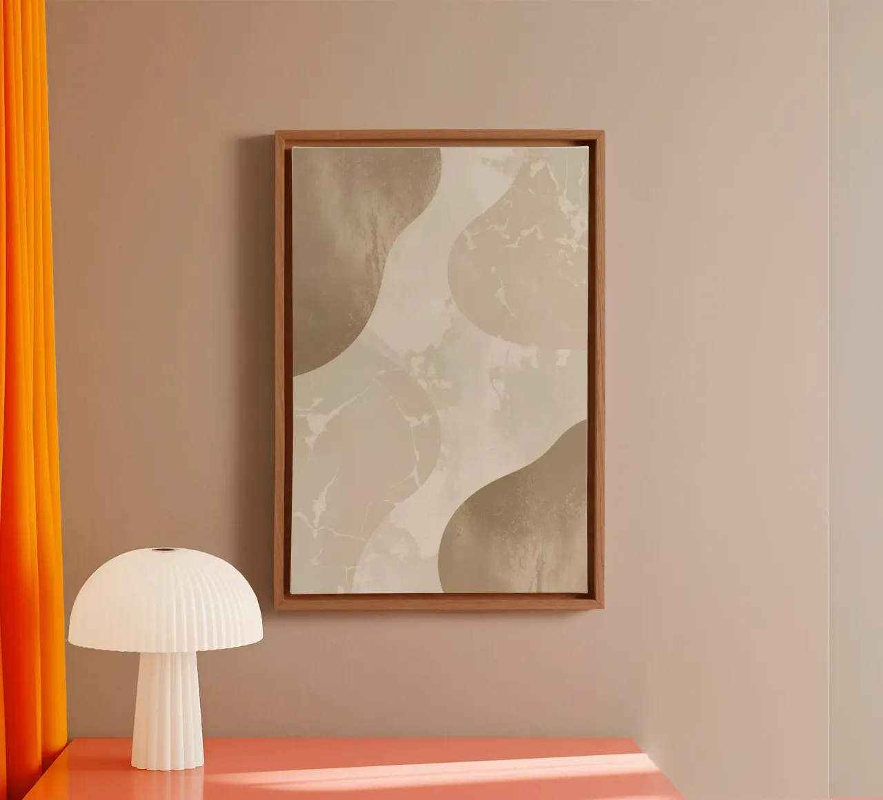 Abstract Beige and Brown Shapes with Marble and Metallic art canvas with Floater frame by DesignDoodle