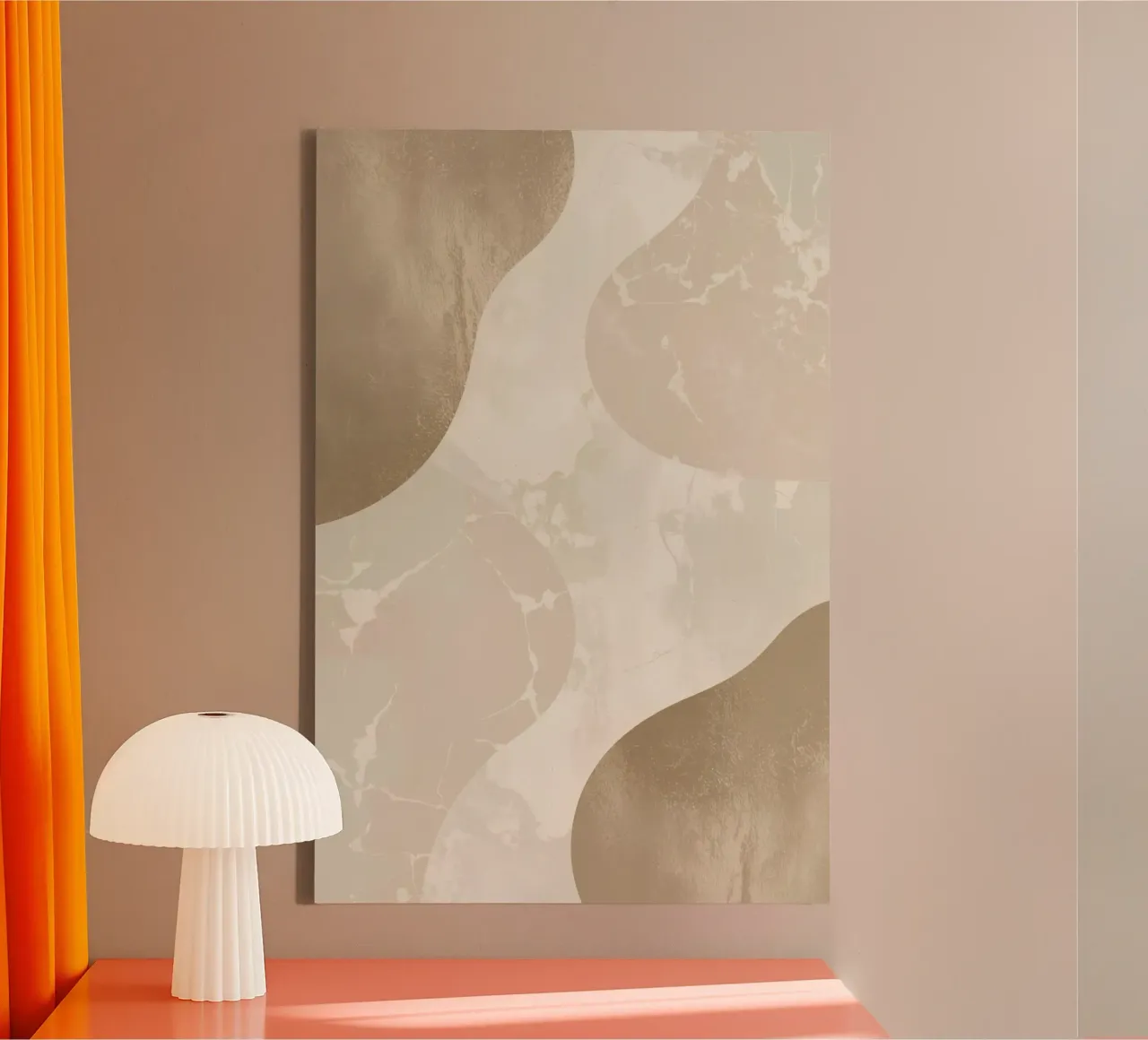 Abstract Beige and Brown Shapes with Marble and Metallic art canvas with Floater frame by DesignDoodle