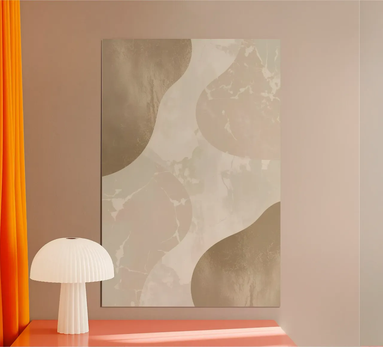 Abstract Beige and Brown Shapes with Marble and Metallic art poster with plastic frame by DesignDoodle