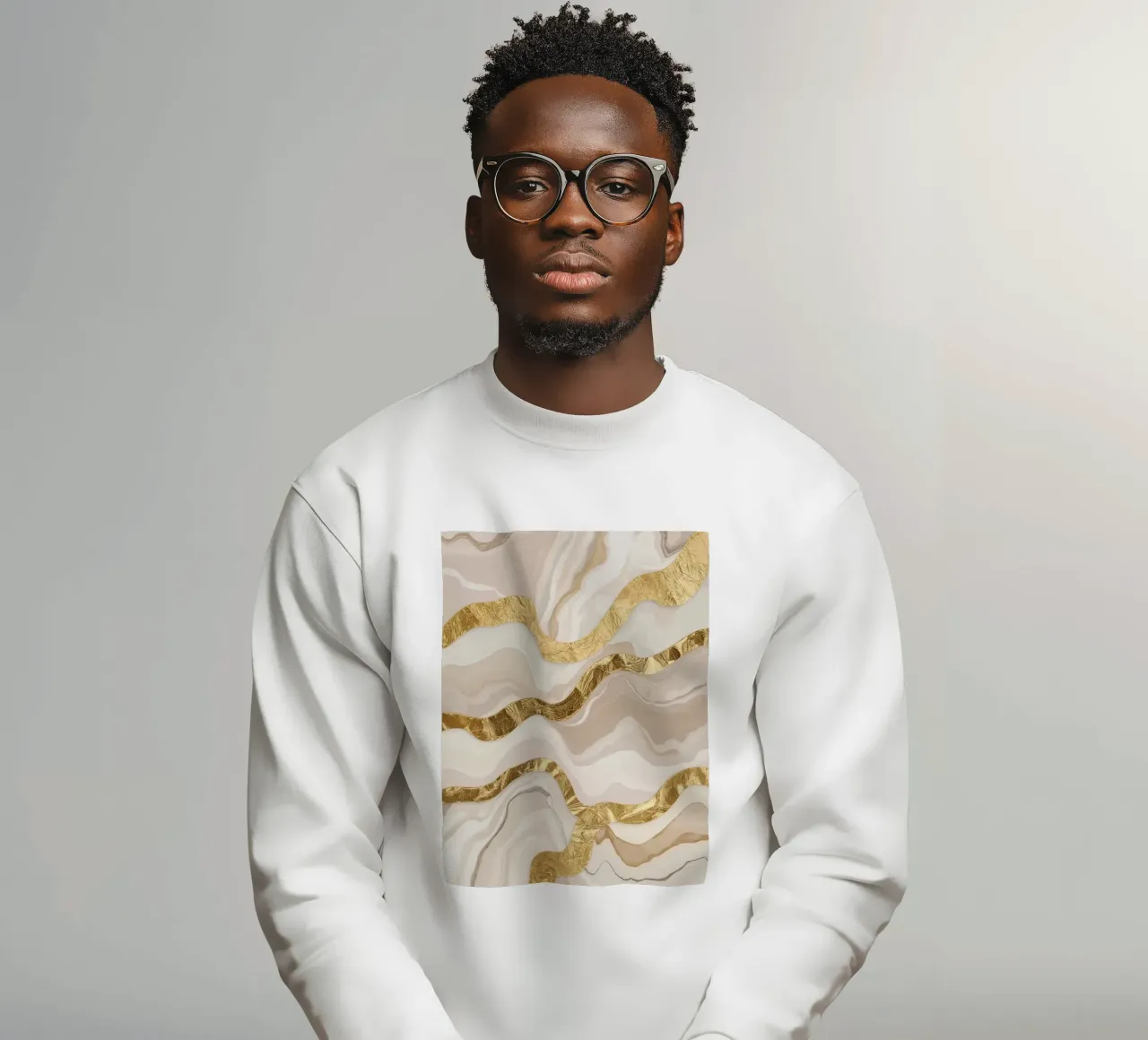 Marmo beige astratto con linee ondulate dorate felpa da DesignDoodle