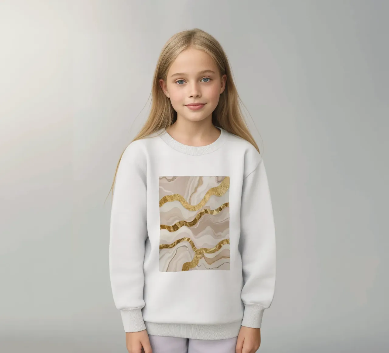 Marmo beige astratto con linee ondulate dorate felpa bambino da DesignDoodle