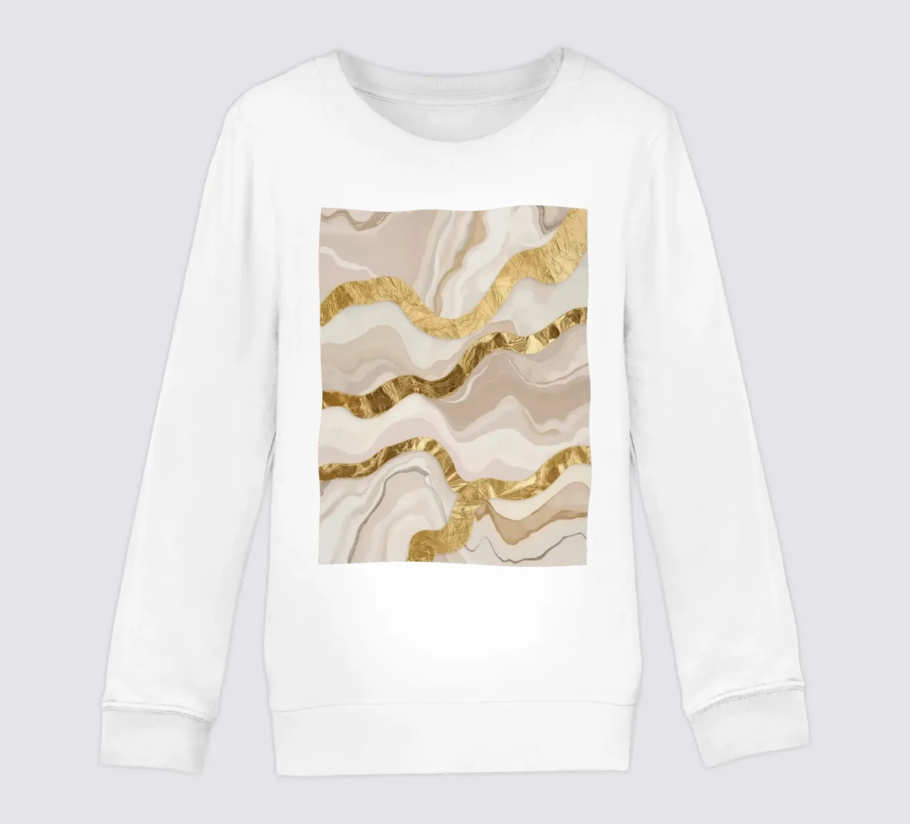 Marmo beige astratto con linee ondulate dorate felpa bambino da DesignDoodle