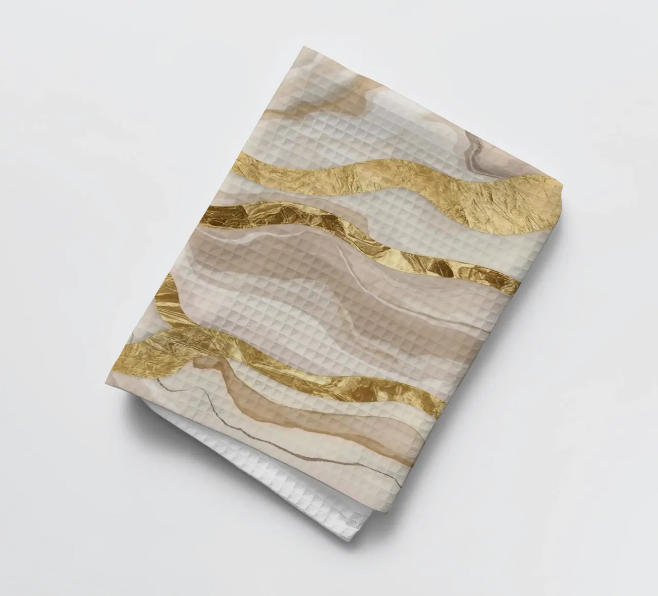 Marmo beige astratto con linee ondulate dorate canovaccio da cucina da DesignDoodle