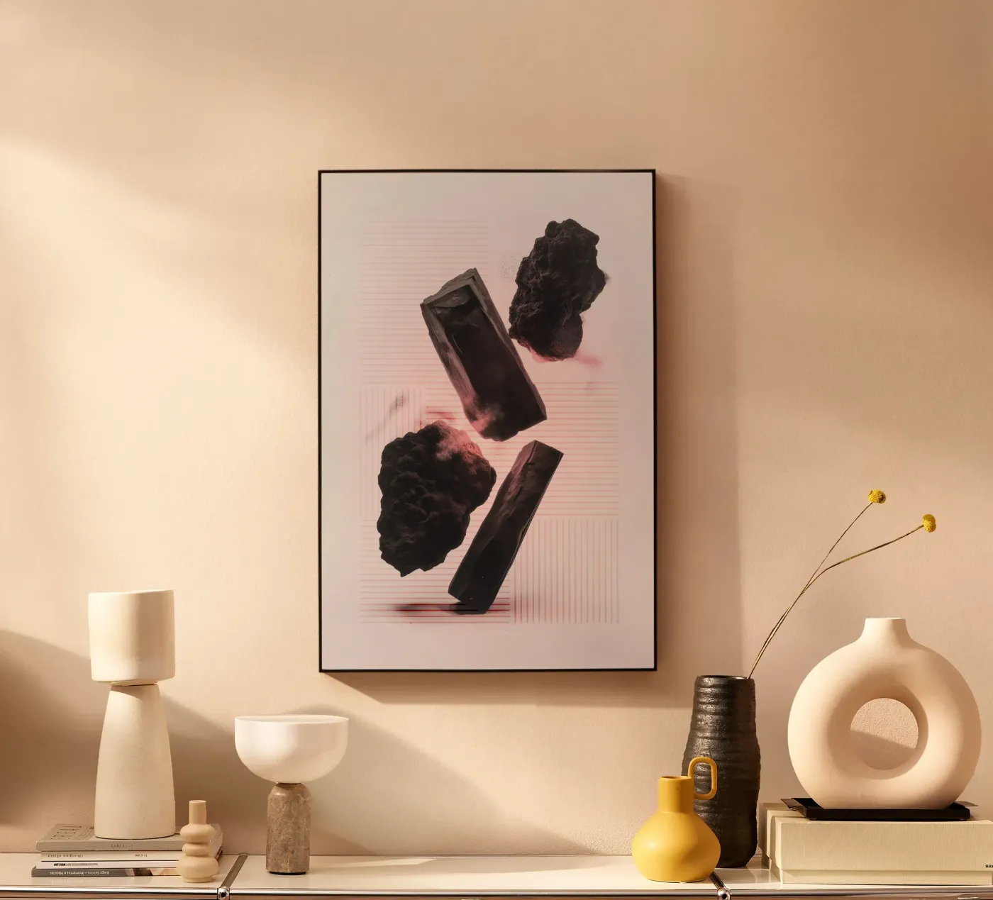 Levitating rocks with lines acryl van LeDieg