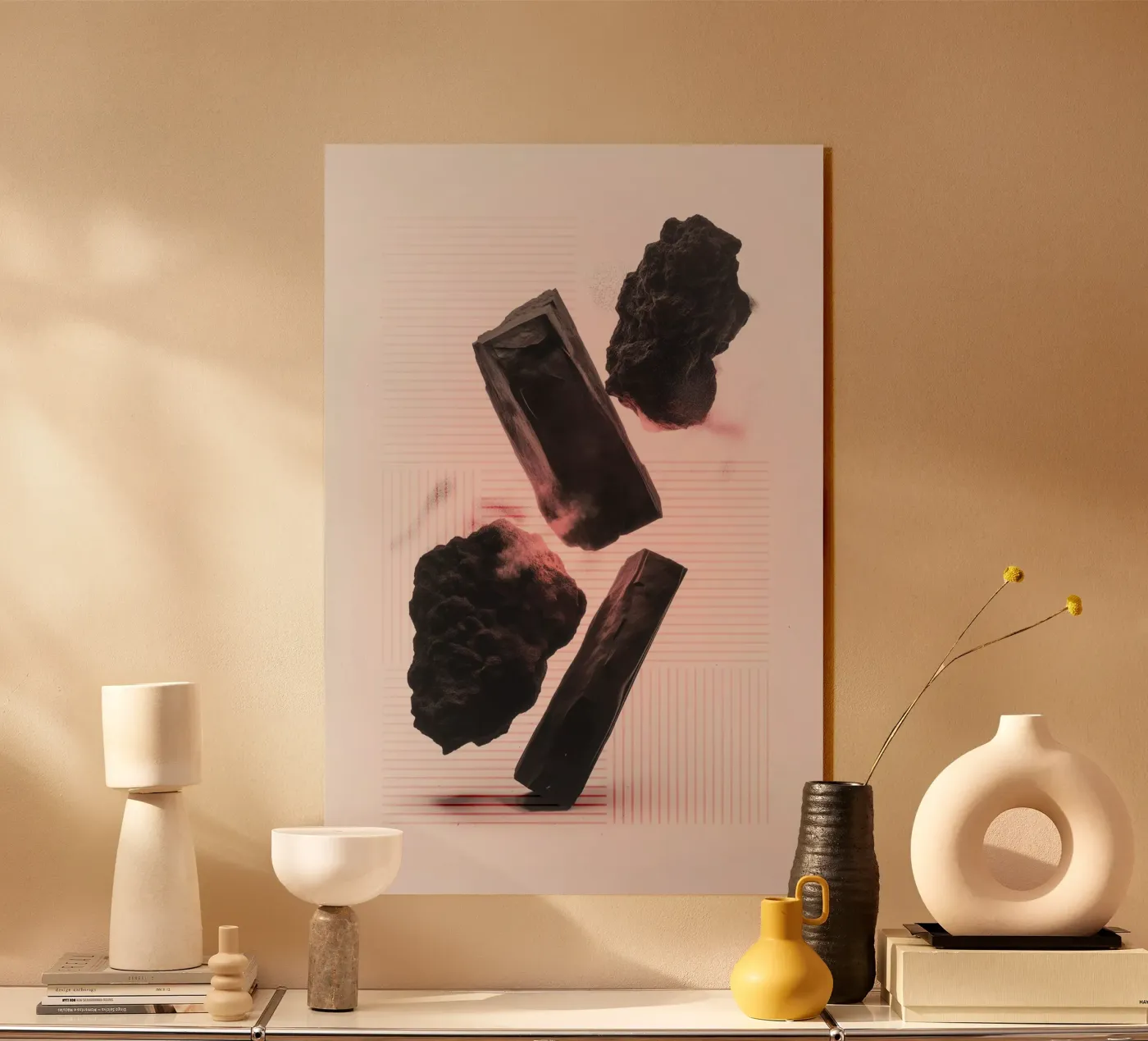 Levitating rocks with lines acryl van LeDieg