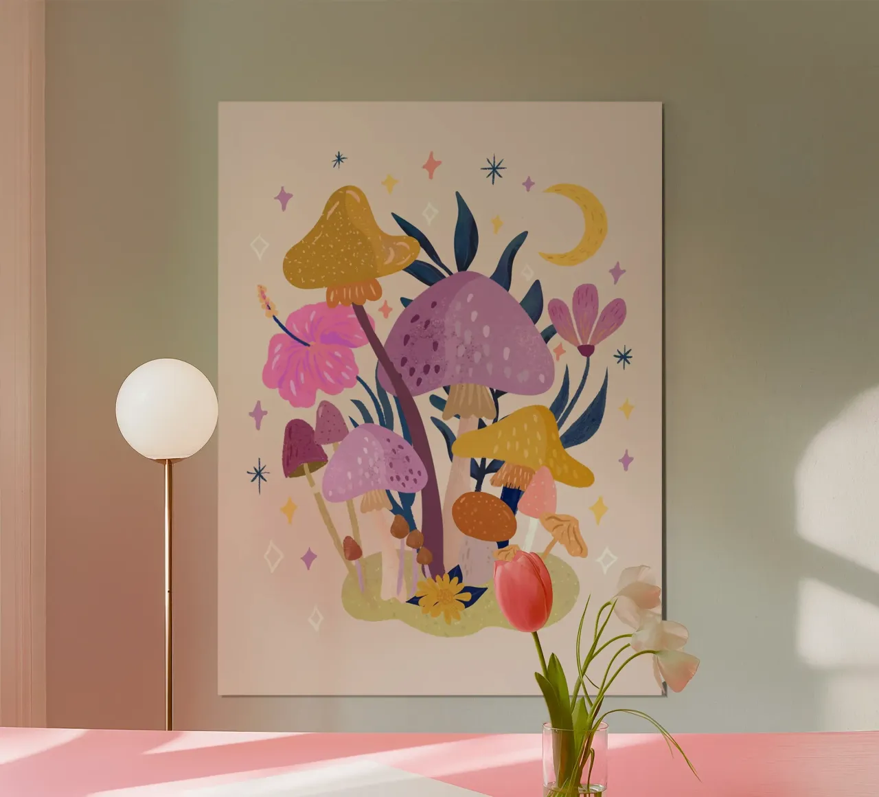 Funghi, fiori e stelle poster con telaio in alluminio da June Jordan