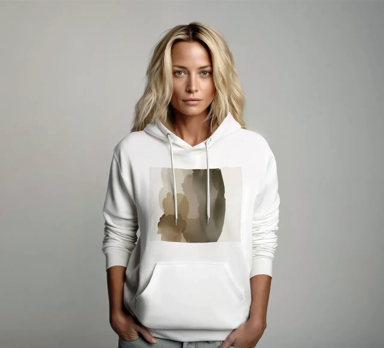 Forme astratte acquerellate in marrone e beige felpa con cappuccio da DesignDoodle