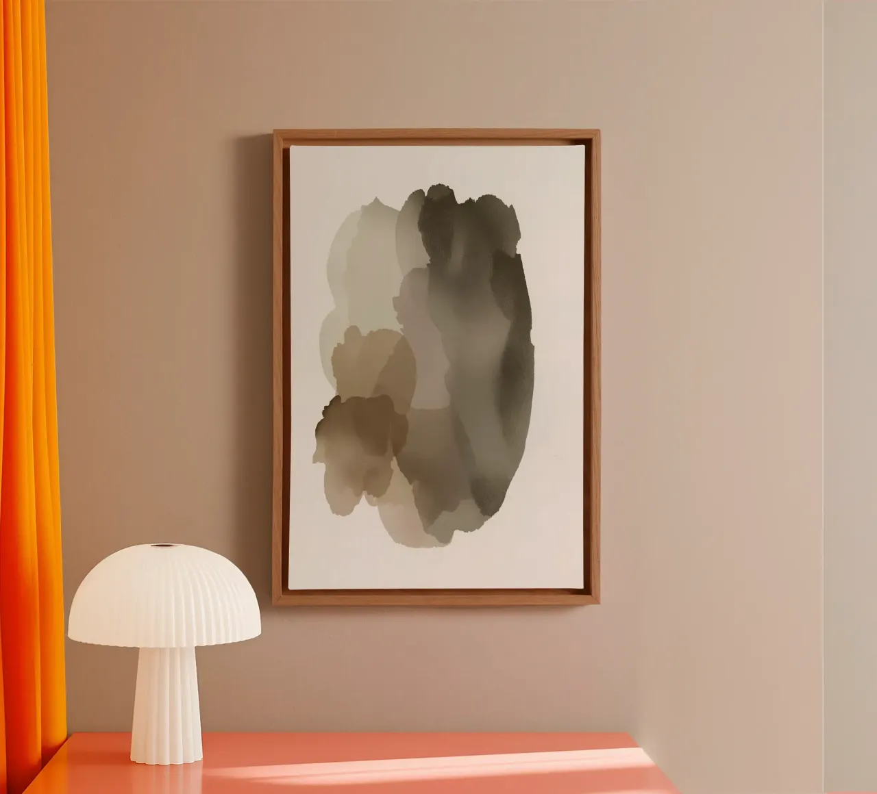 Forme astratte acquerellate in marrone e beige tela con Cornice a cassetta da DesignDoodle