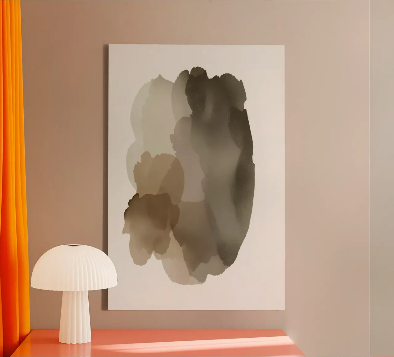 Forme astratte acquerellate in marrone e beige tela con Cornice a cassetta da DesignDoodle