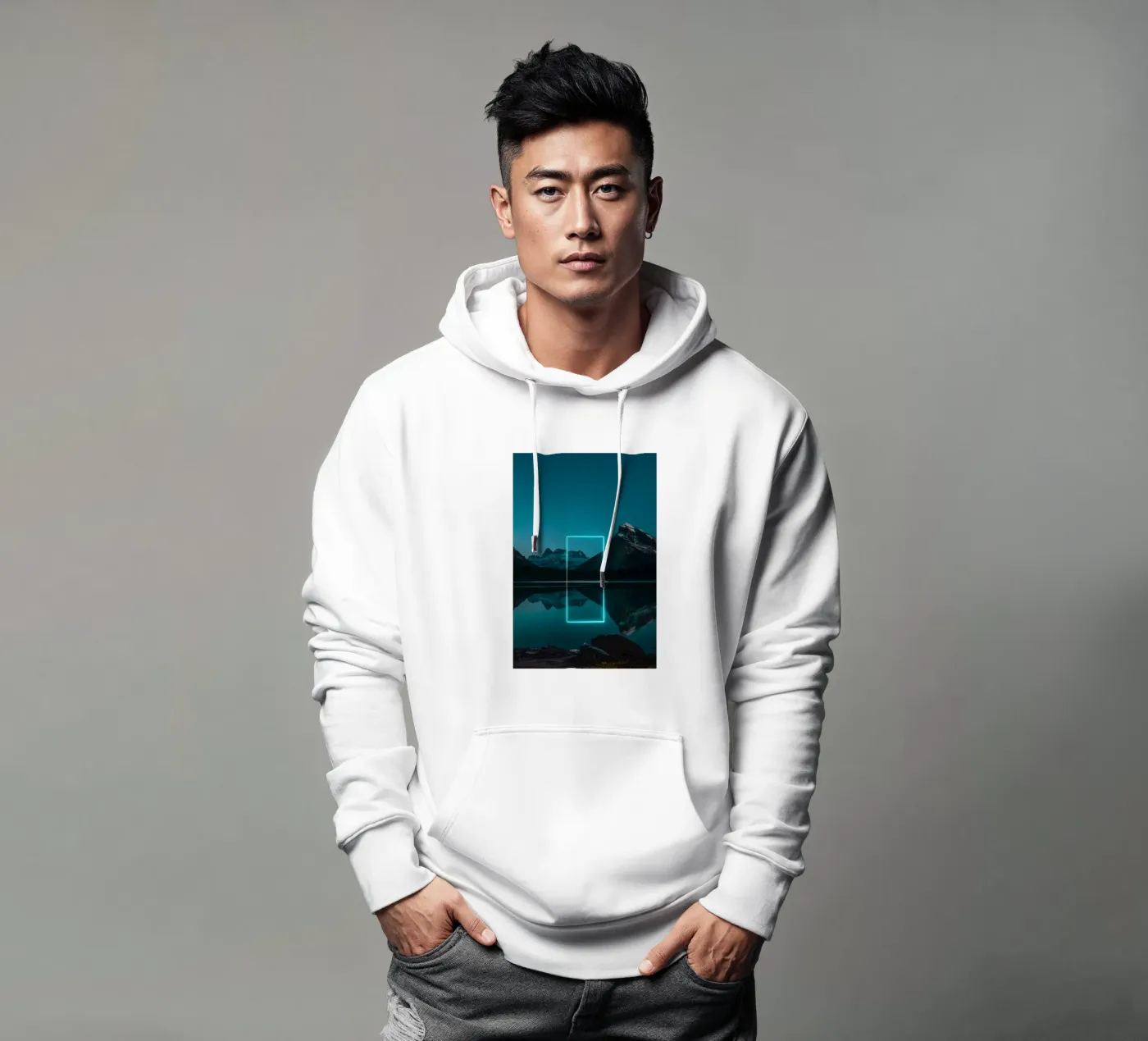Lake reflection rectangle hoodie by LeDieg