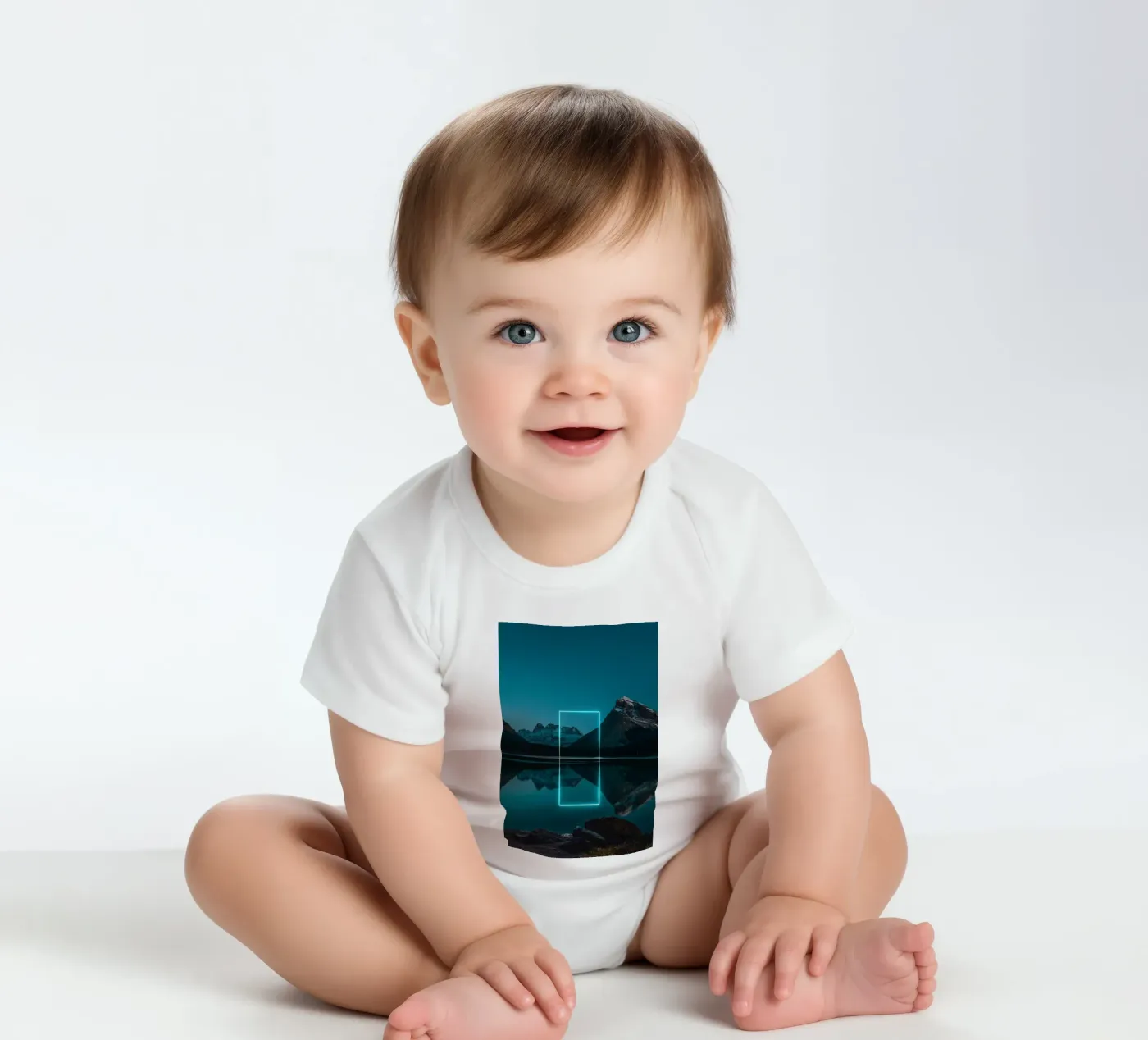 Lake reflection rectangle short-sleeve baby romper by LeDieg