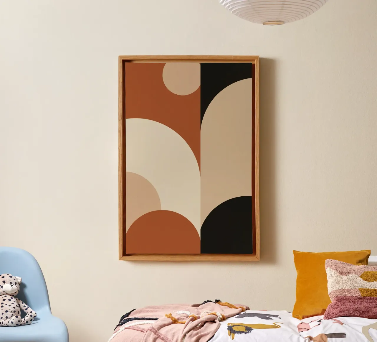 Abstracte compositie met geometrische vormen en aardetinten canvas met Baklijst van DesignDoodle