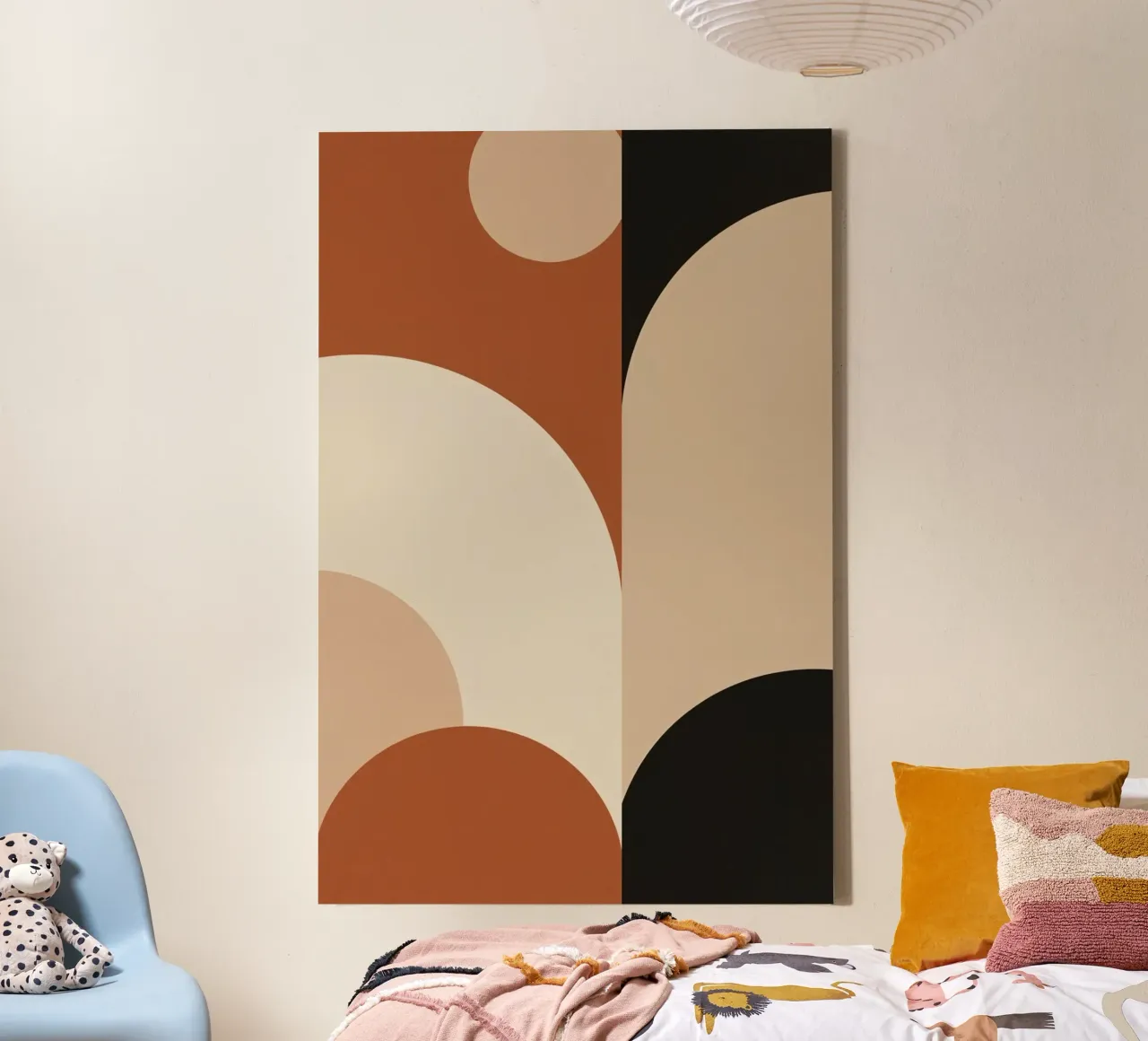 Abstracte compositie met geometrische vormen en aardetinten canvas met Baklijst van DesignDoodle