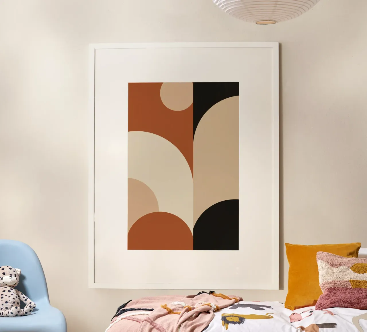 Composizione astratta con forme geometriche e tonalità della terra poster con telaio in alluminio da DesignDoodle