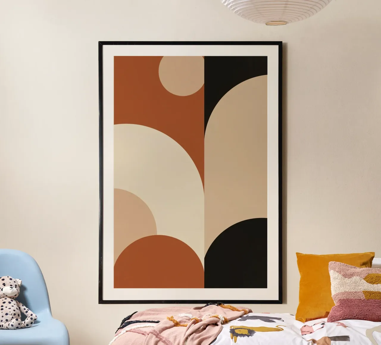 Composizione astratta con forme geometriche e tonalità della terra poster con telaio in alluminio da DesignDoodle