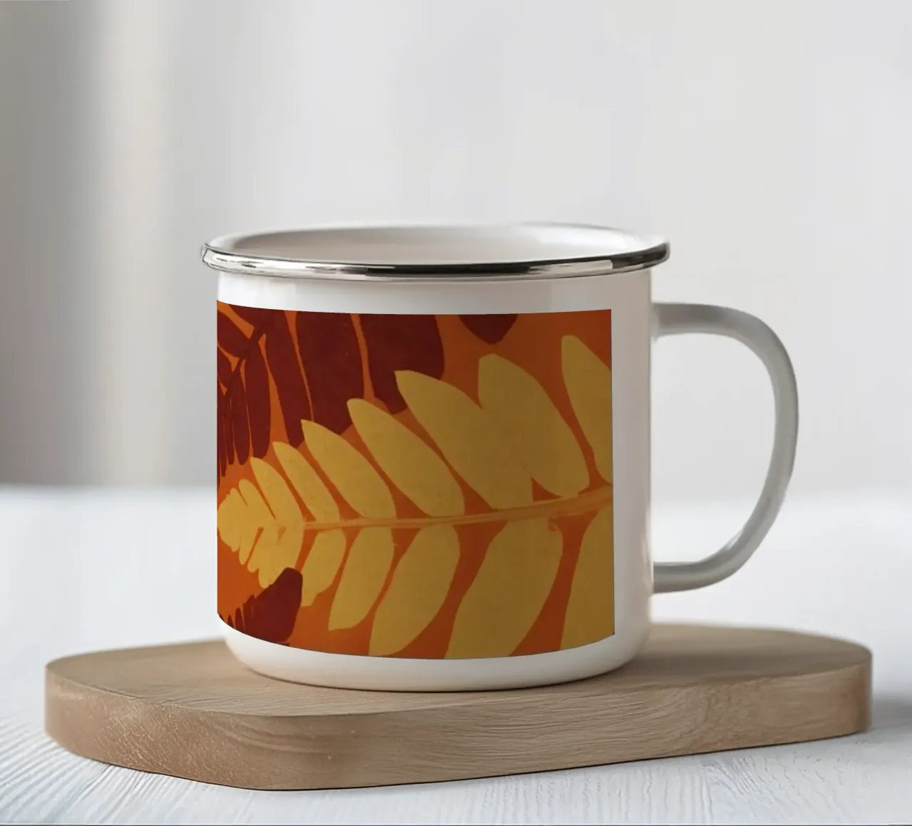 Motif abstrait de fougères dans les tons orange et jaune mug en émail de DesignDoodle