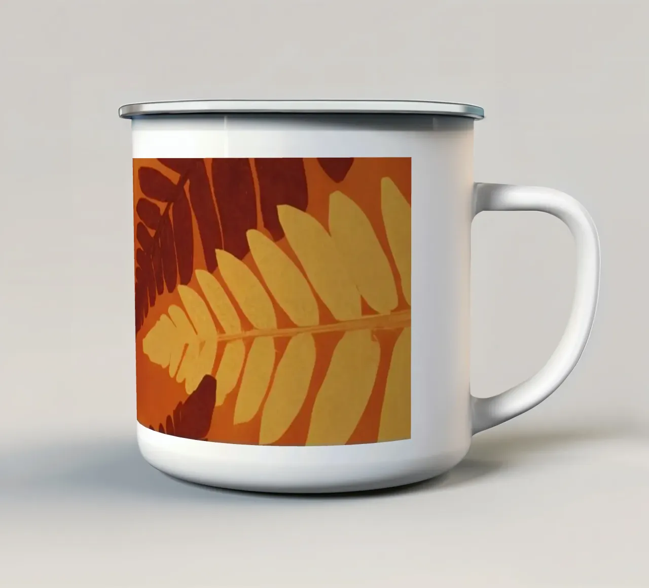 Motif abstrait de fougères dans les tons orange et jaune mug en émail de DesignDoodle