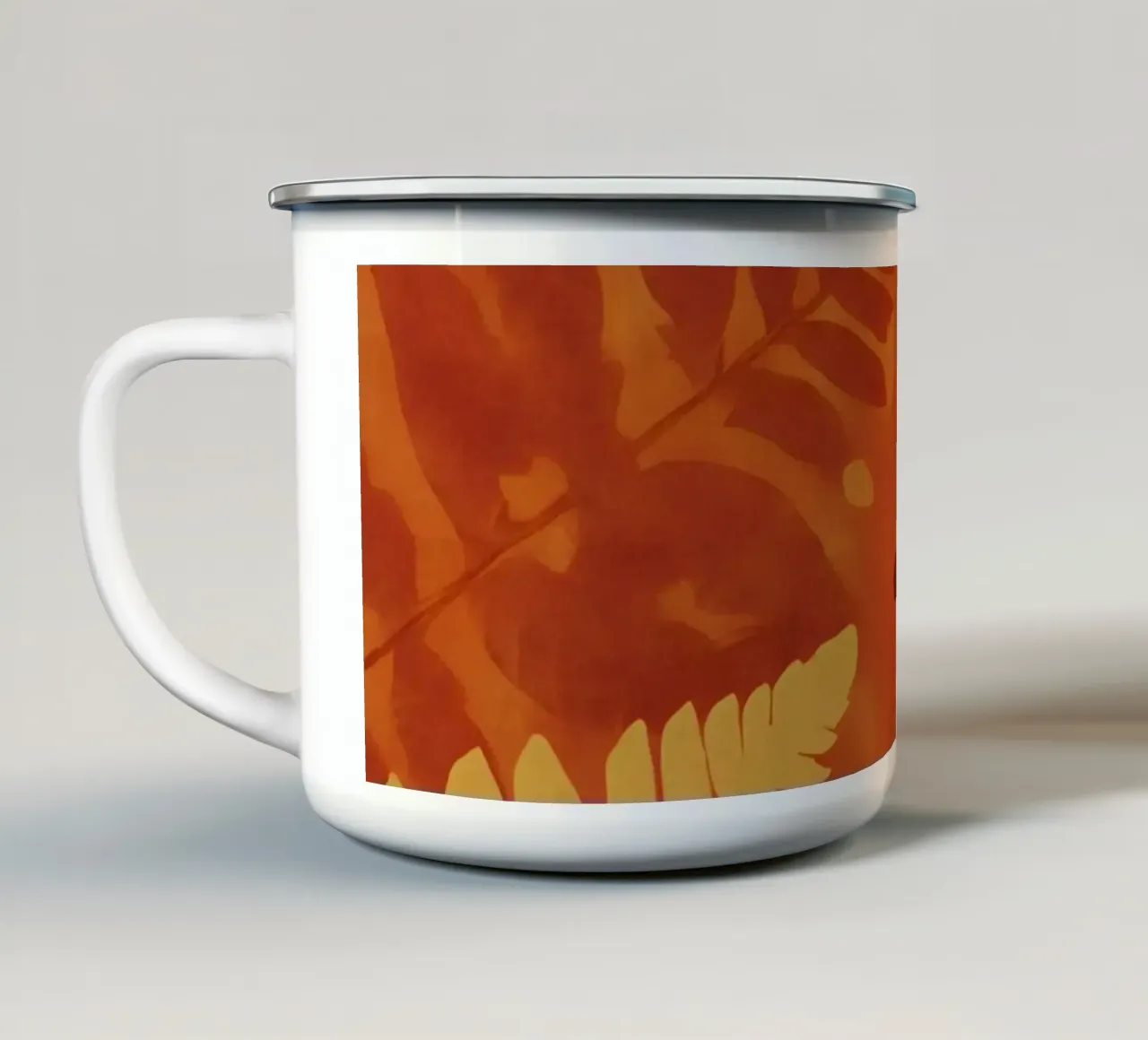 Motif abstrait de fougères dans les tons orange et jaune mug en émail de DesignDoodle