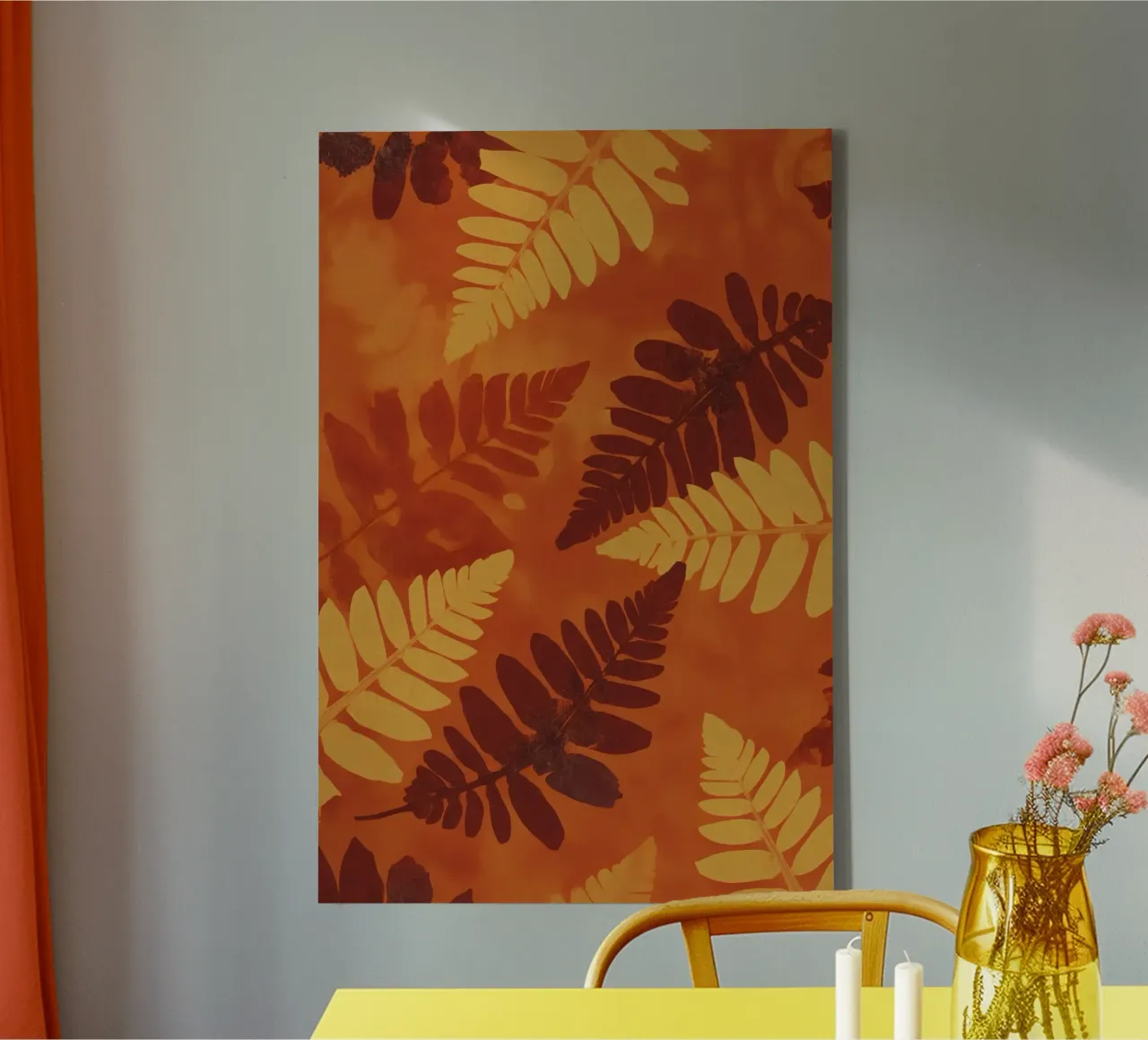 Motif abstrait de fougères dans les tons orange et jaune toile avec Caisse américaine de DesignDoodle