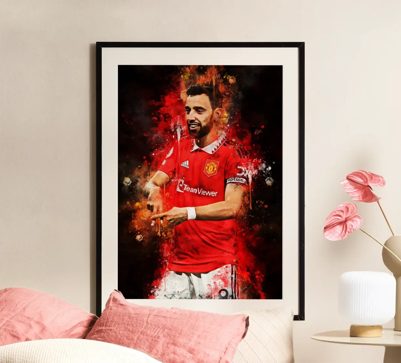 Bruno Fernandes Man Utd poster con telaio in alluminio da MasterInkArt