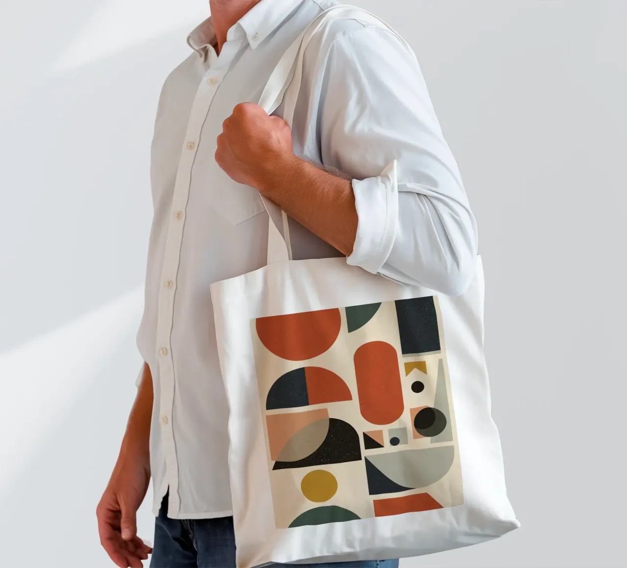 Composizione geometrica astratta di forme e colori borsa in juta da DesignDoodle