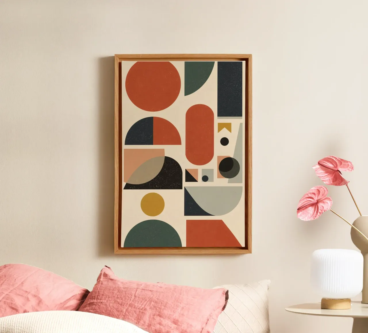 Abstract Geometric Composition of Shapes and Colors canvas with Floater frame by DesignDoodle