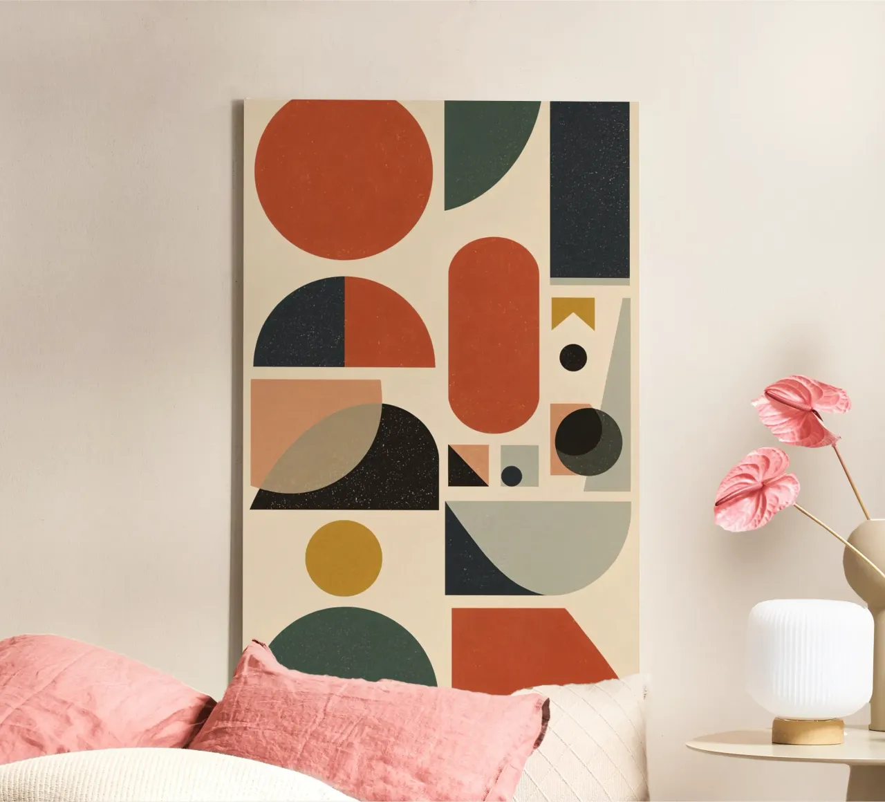 Abstract Geometric Composition of Shapes and Colors canvas with Floater frame by DesignDoodle