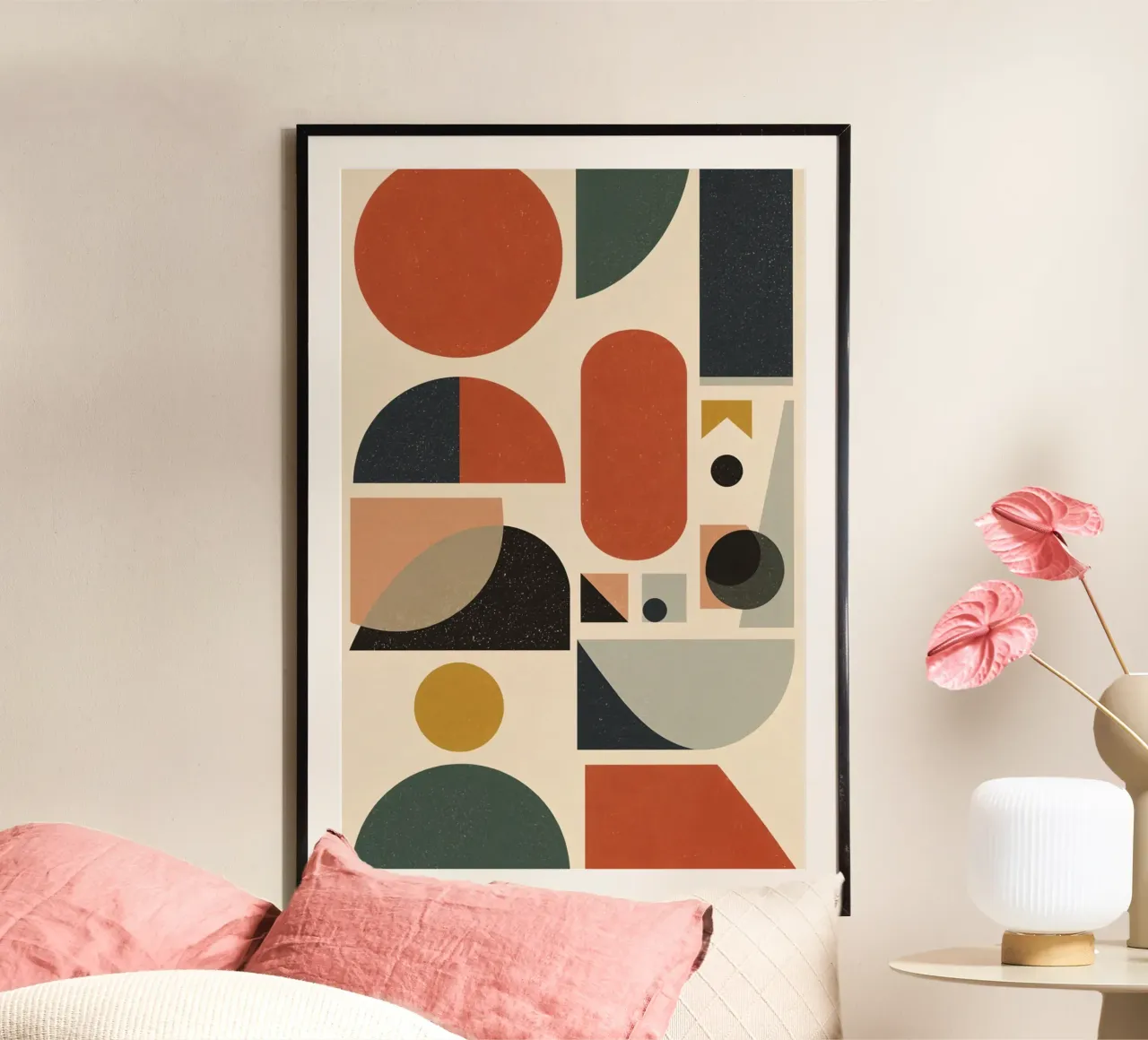 Composizione geometrica astratta di forme e colori poster con telaio in alluminio da DesignDoodle