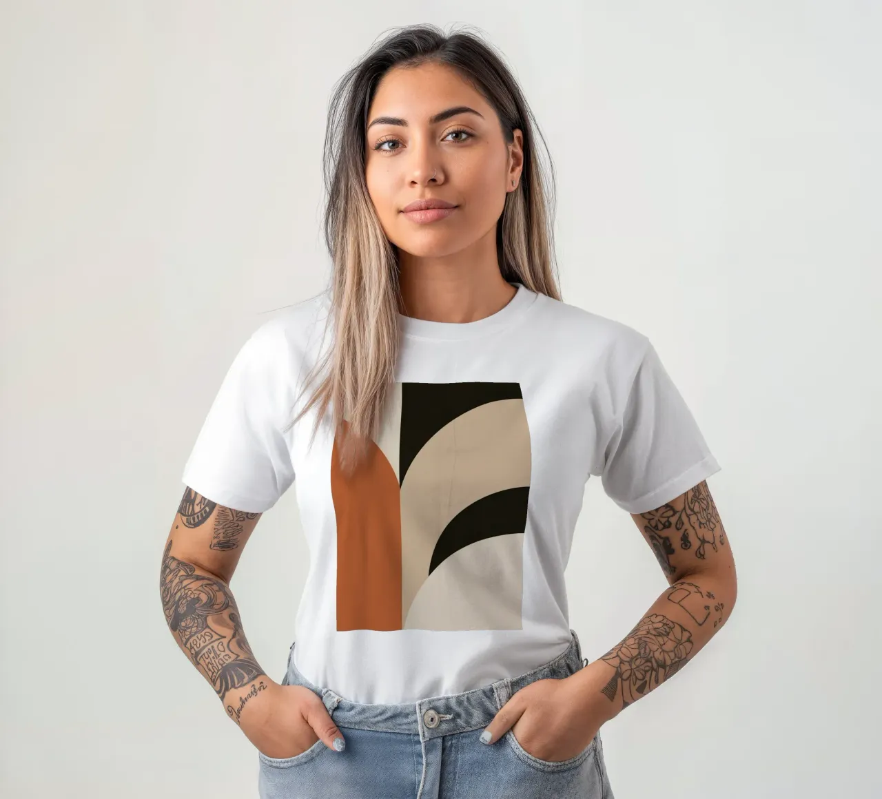Abstract Geometric Composition with Circles and Rectangles t-shirt by DesignDoodle