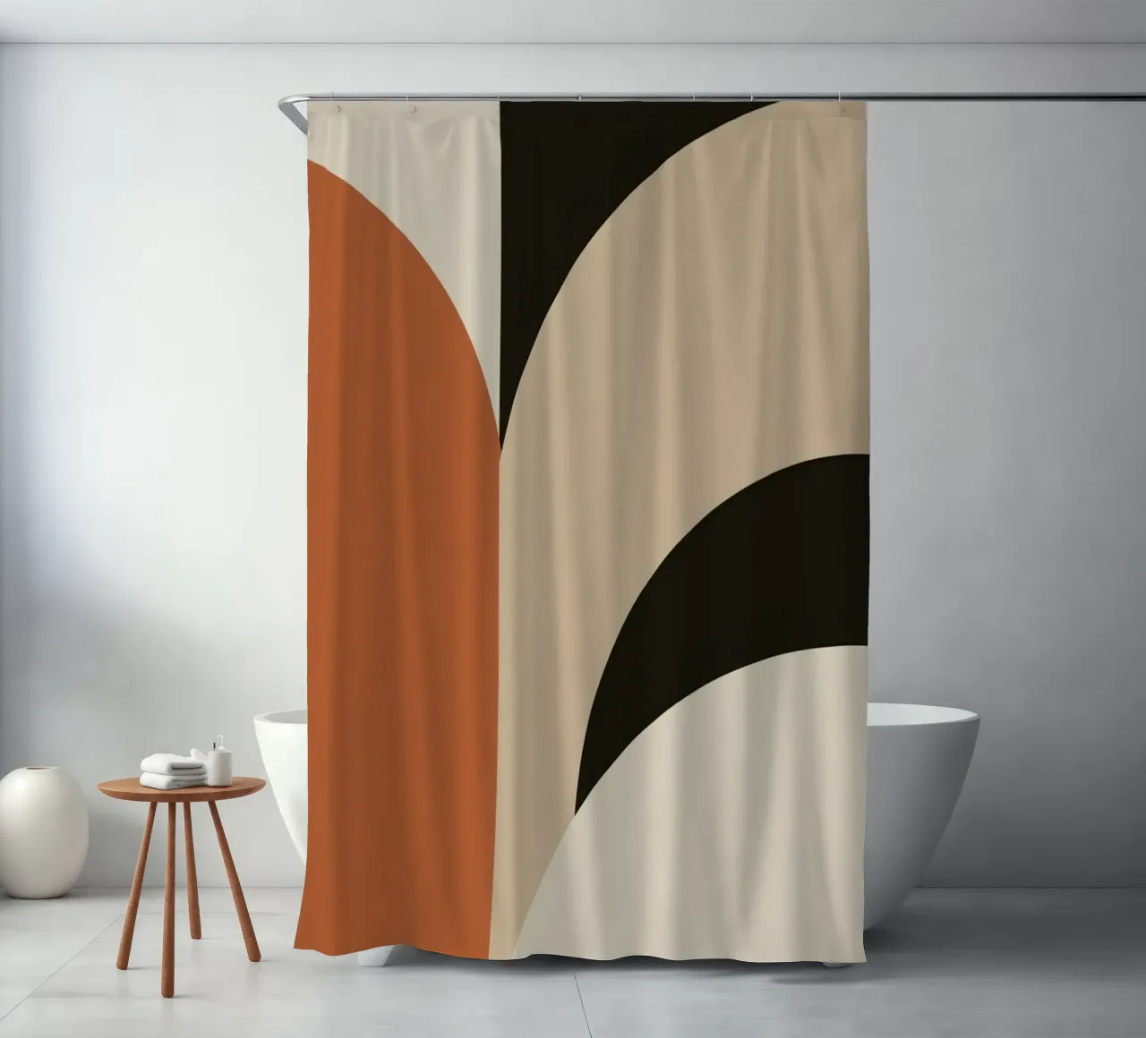 Abstract Geometric Composition with Circles and Rectangles shower curtain by DesignDoodle