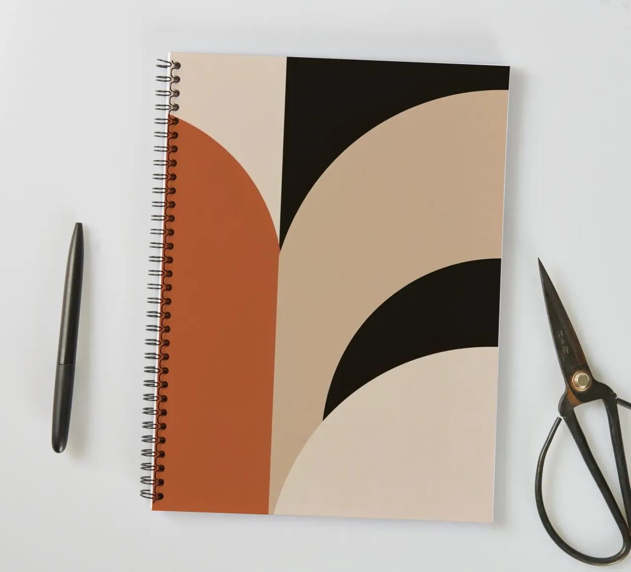 Abstract Geometric Composition with Circles and Rectangles spiral notebook by DesignDoodle