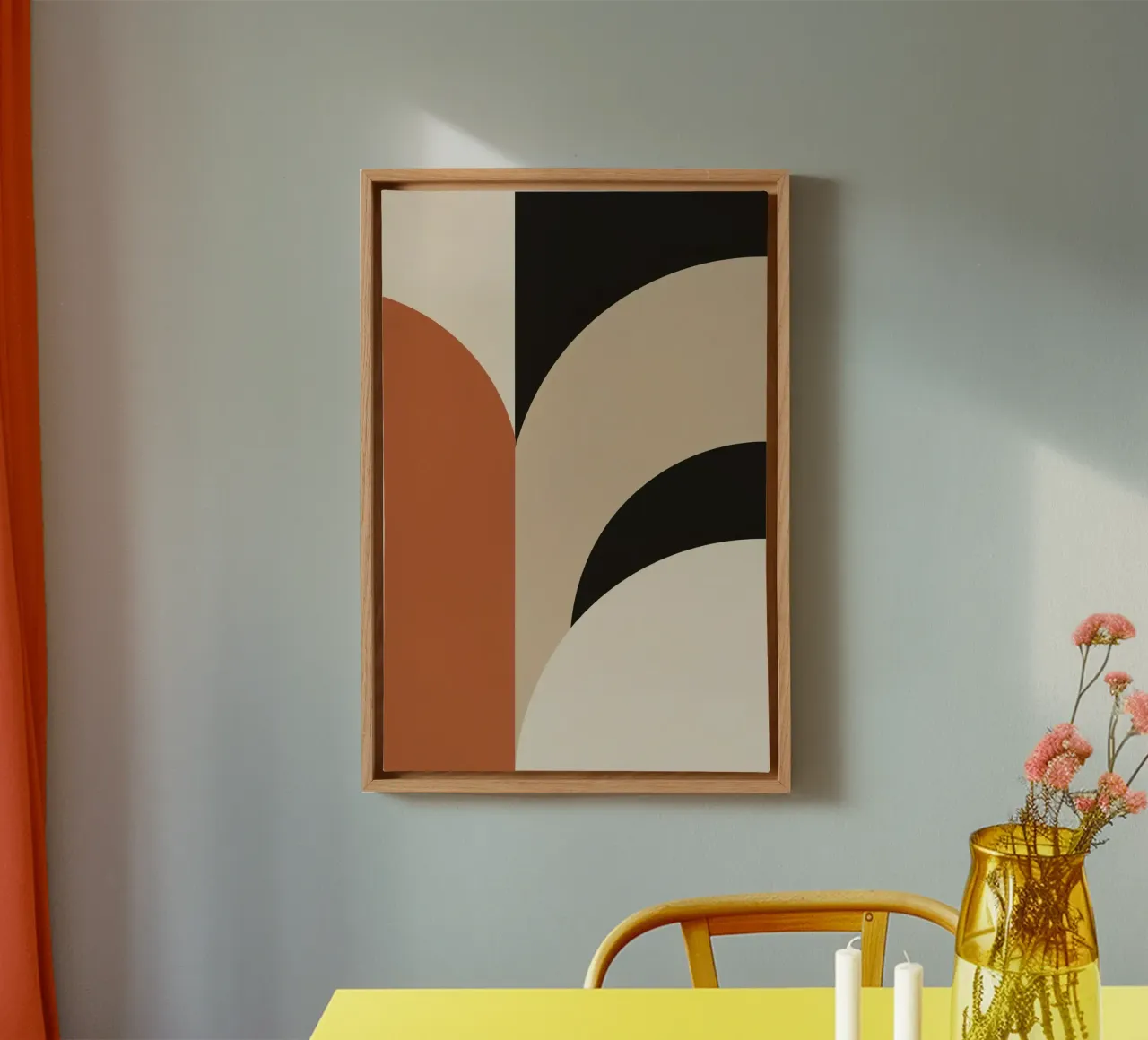 Abstracte geometrische compositie met cirkels en rechthoeken canvas met Baklijst van DesignDoodle