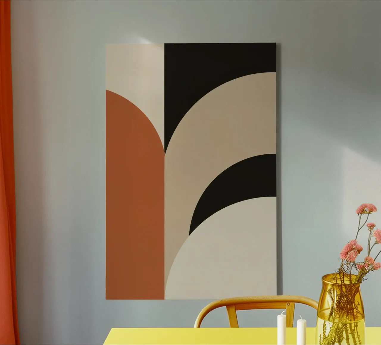 Abstracte geometrische compositie met cirkels en rechthoeken canvas met Baklijst van DesignDoodle
