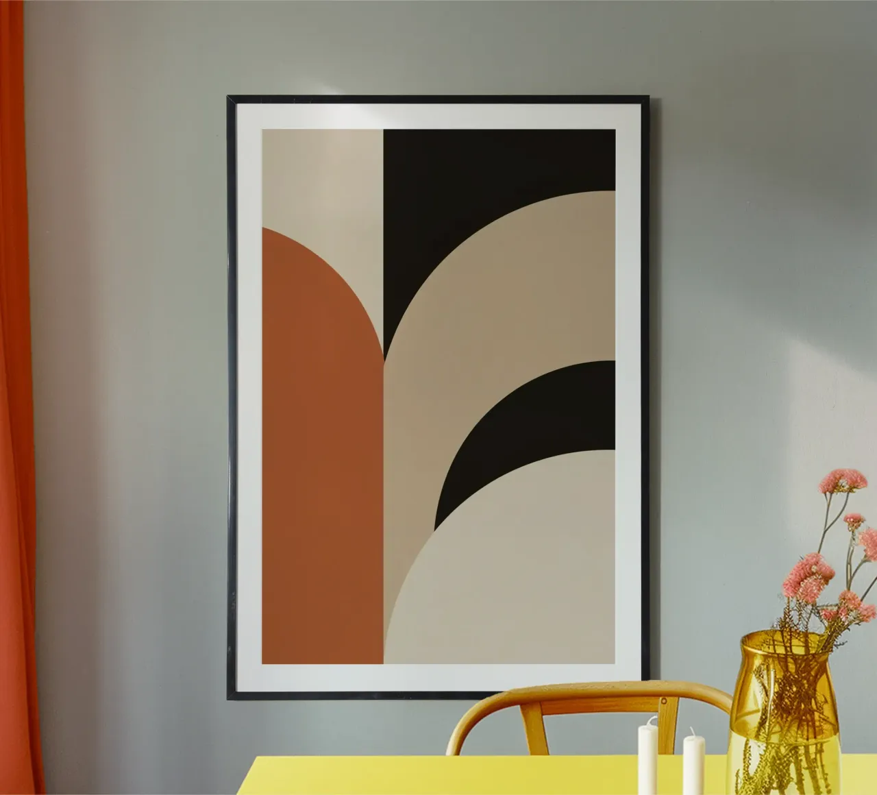 Composizione geometrica astratta con cerchi e rettangoli poster con telaio in alluminio da DesignDoodle