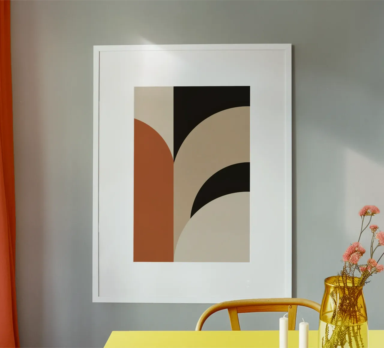Composizione geometrica astratta con cerchi e rettangoli poster con telaio in alluminio da DesignDoodle