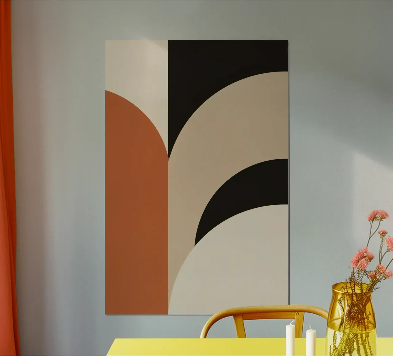 Composizione geometrica astratta con cerchi e rettangoli poster con telaio in alluminio da DesignDoodle