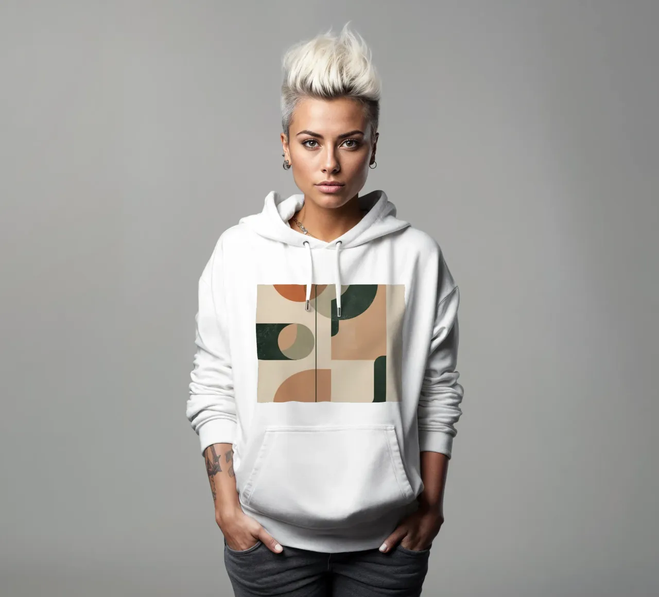 Composición geométrica abstracta con círculos rectángulos sudadera con capucha de DesignDoodle