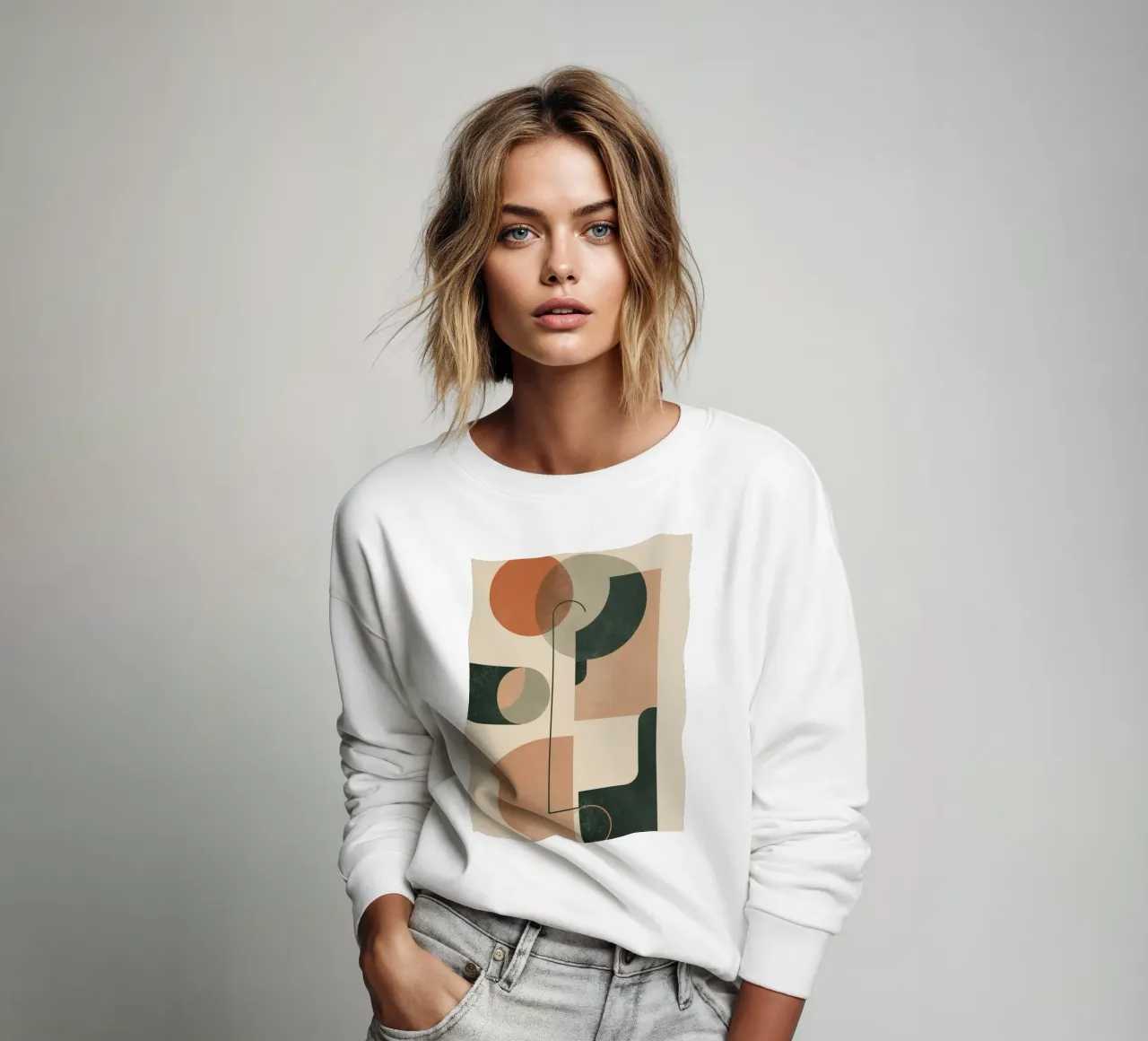 Abstract Geometric Composition with Circles Rectangles sweatshirt by DesignDoodle