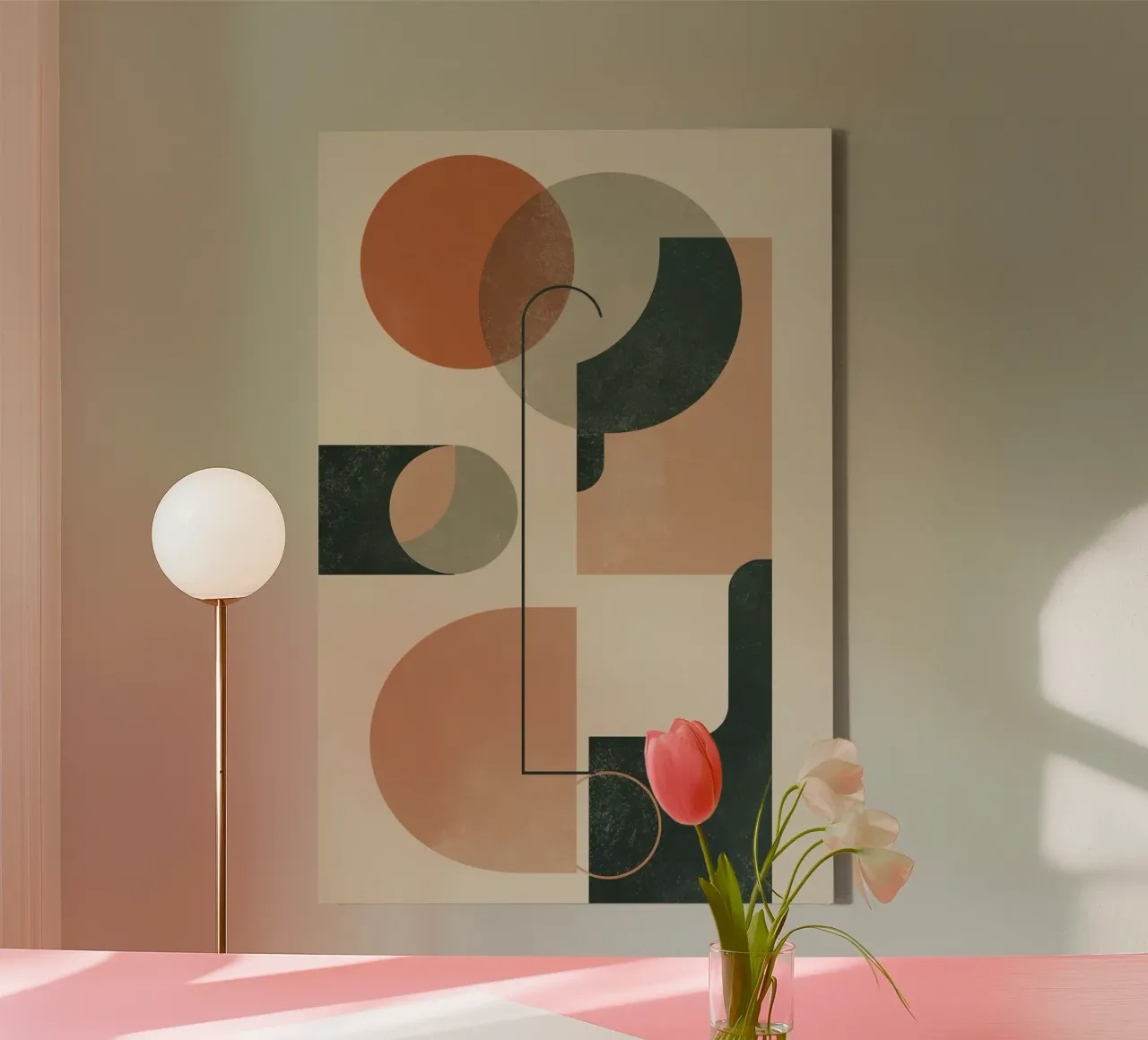 Abstracte geometrische compositie met cirkels rechthoeken canvas met Baklijst van DesignDoodle