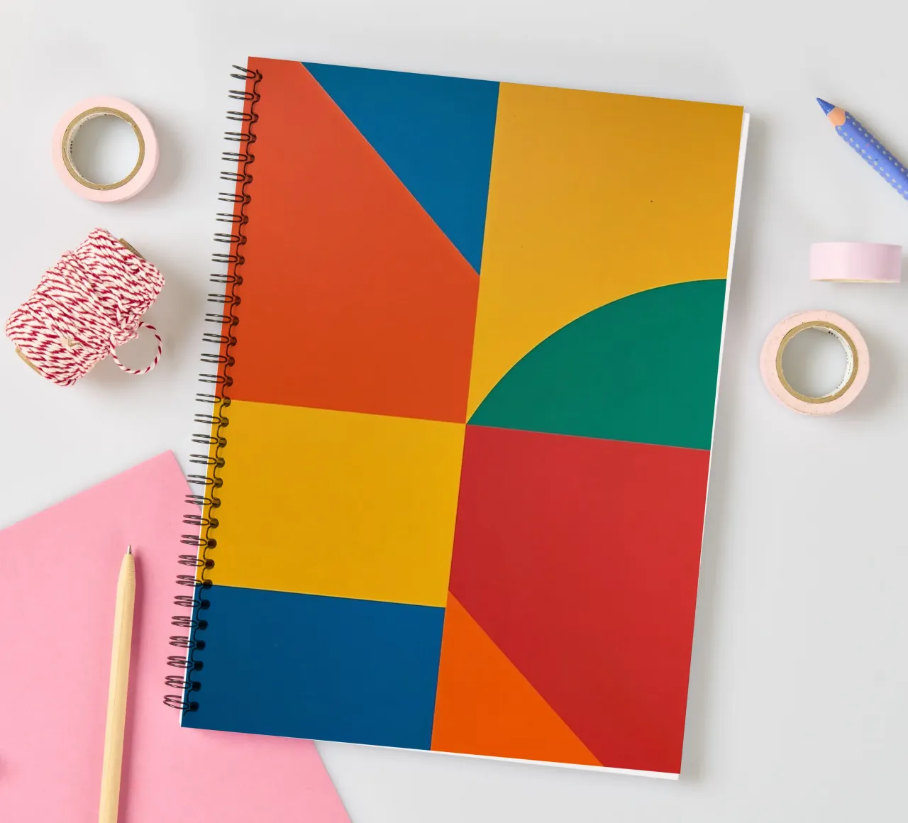 Abstract Geometric Composition with Colored Rectangles spiral notebook by DesignDoodle