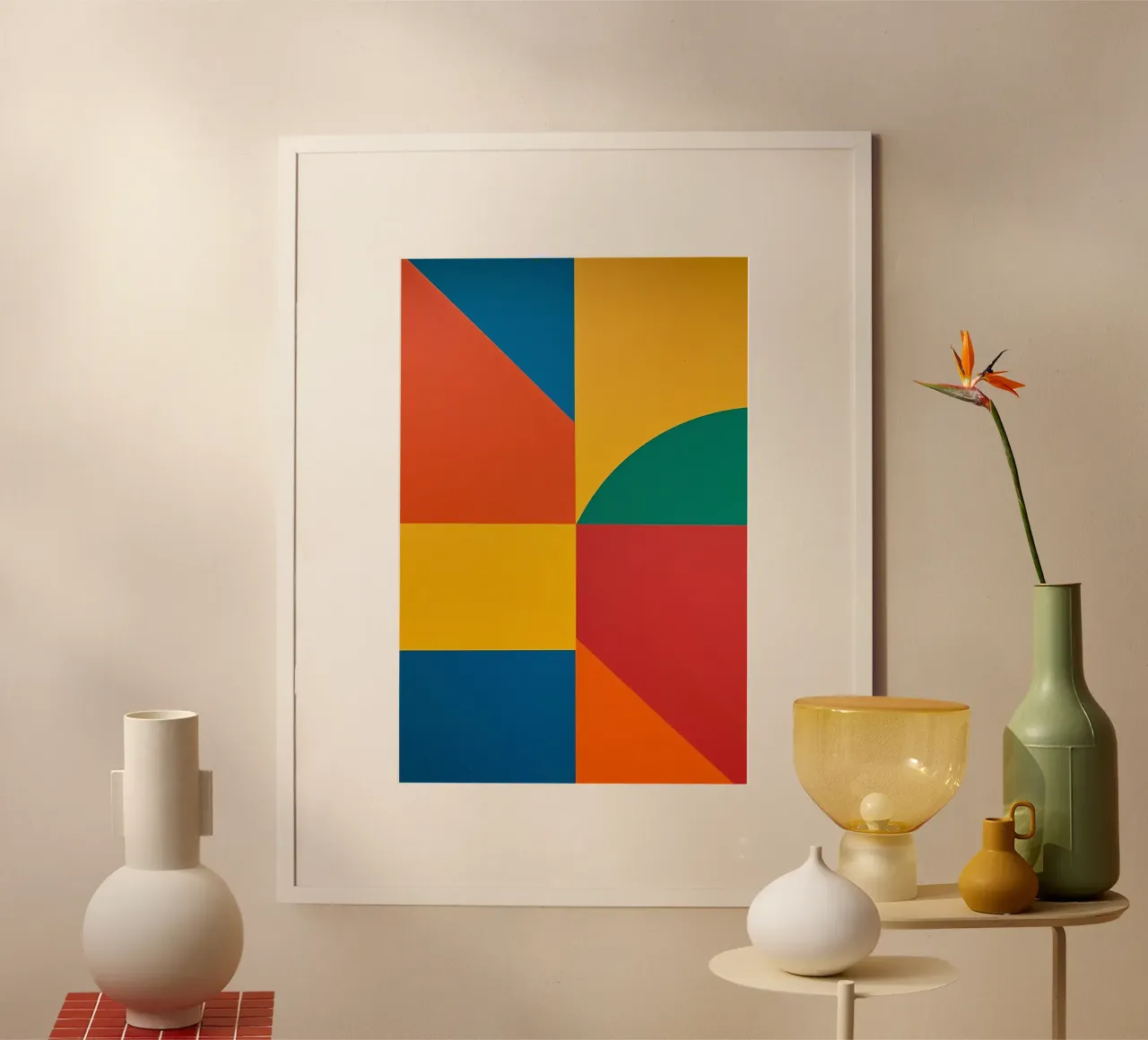 Abstract Geometric Composition with Colored Rectangles poster with aluminum frame by DesignDoodle
